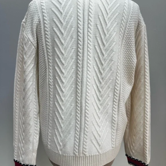 New Maje White Cardigan with Red and Black Trim Wool L - Picture 4 of 8
